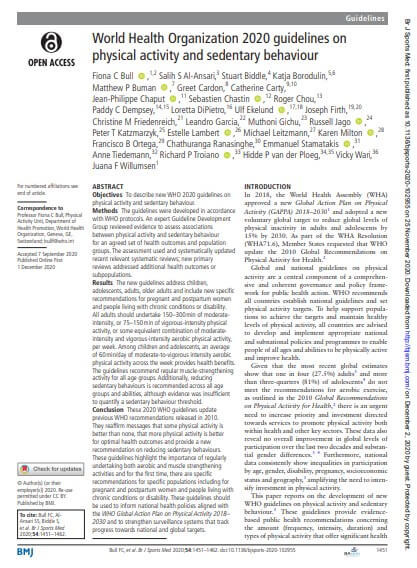 World Health Organization 2020 guidelines on physical activity and sedentary behaviour