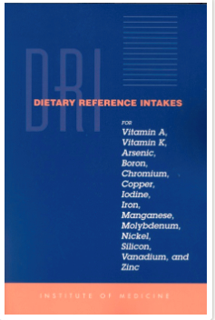 Dietary Reference Intakes for Vitamin A, Vitamin K, Arsenic, Boron, Chromium, Copper, Iodine, Iron, Manganese, Molybdenum, Nickel, Silicon, Vanadium,