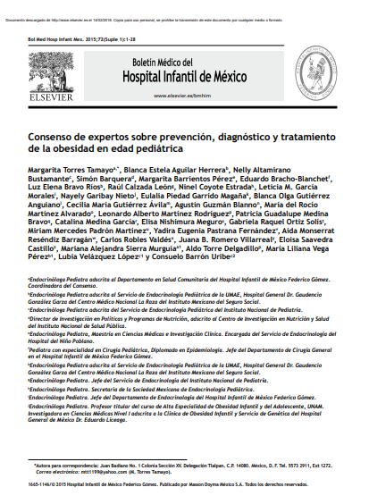 Consenso de expertos sobre prevención, diagnóstico y tratamiento de la obesidad en edad pediátrica